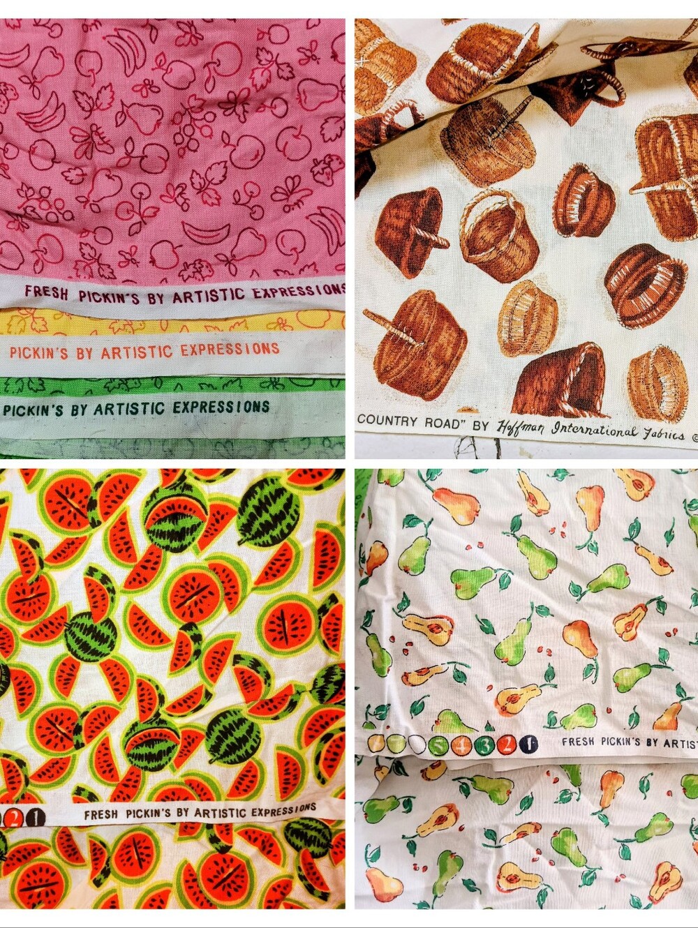 Country, Fruits & Baskets Quilting Fabric Lot Of 6 Pieces~7 Sq. Yds. Total~Quilt